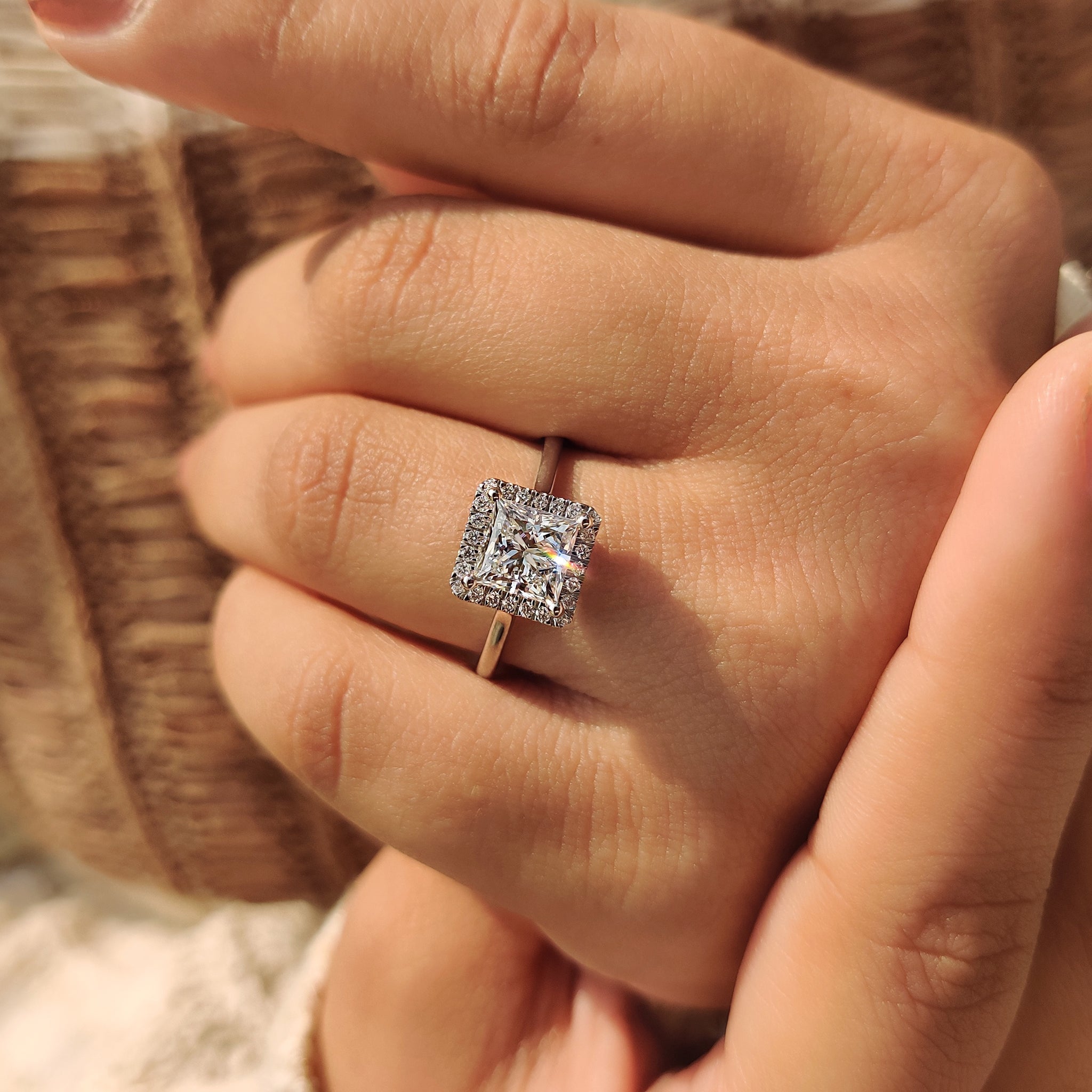 Cushion Hidden Halo Lab Grown Diamond Engagement Ring